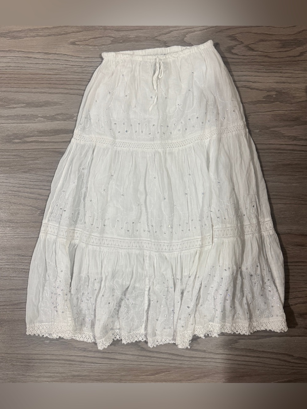White Bohemian Cafe 100% Cotton Embroidered Tiered Skirt Cottagecore M